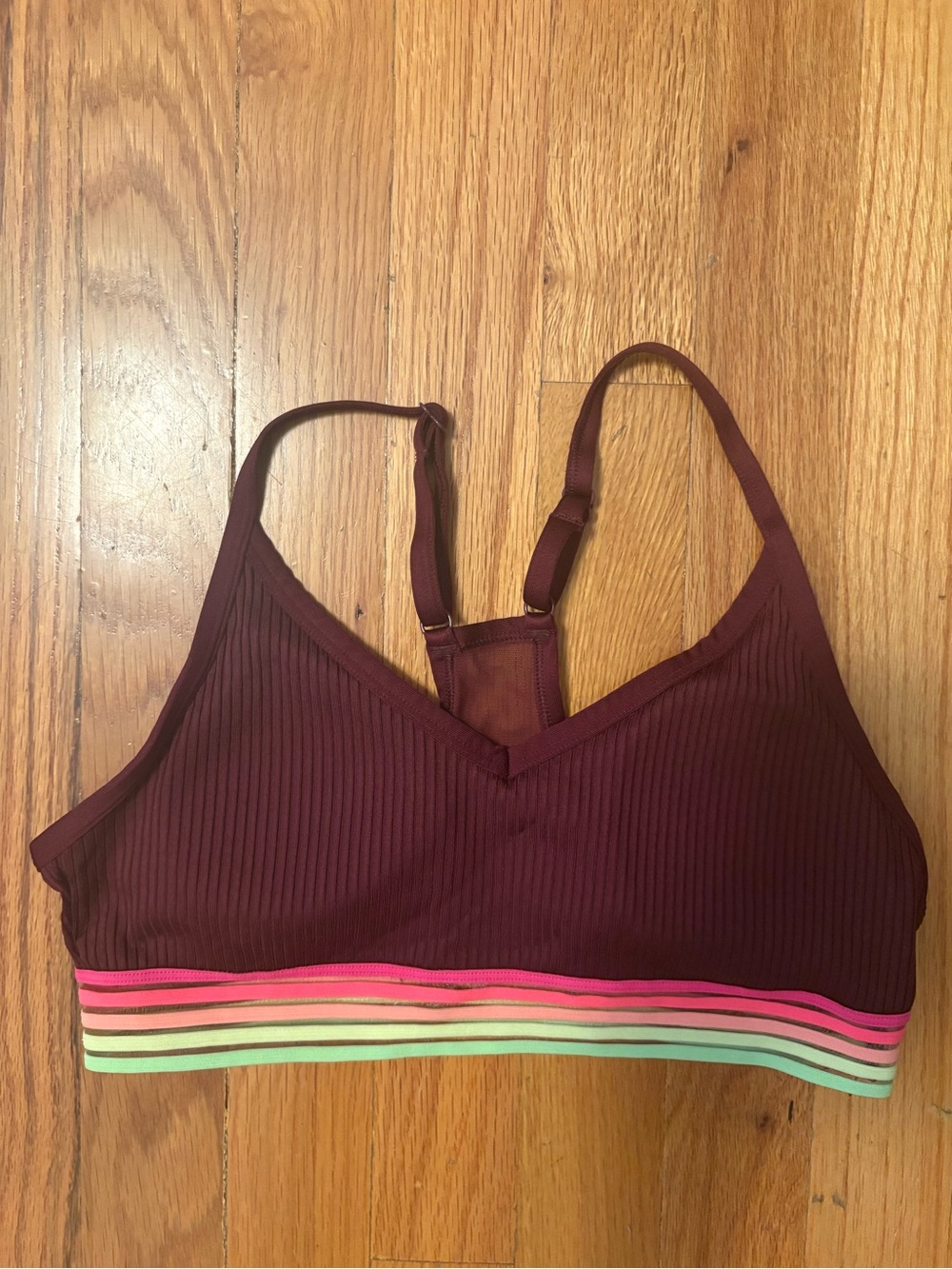 PINK Victoria's Secret Maroon Ribbed Bralette with Multistripe Band